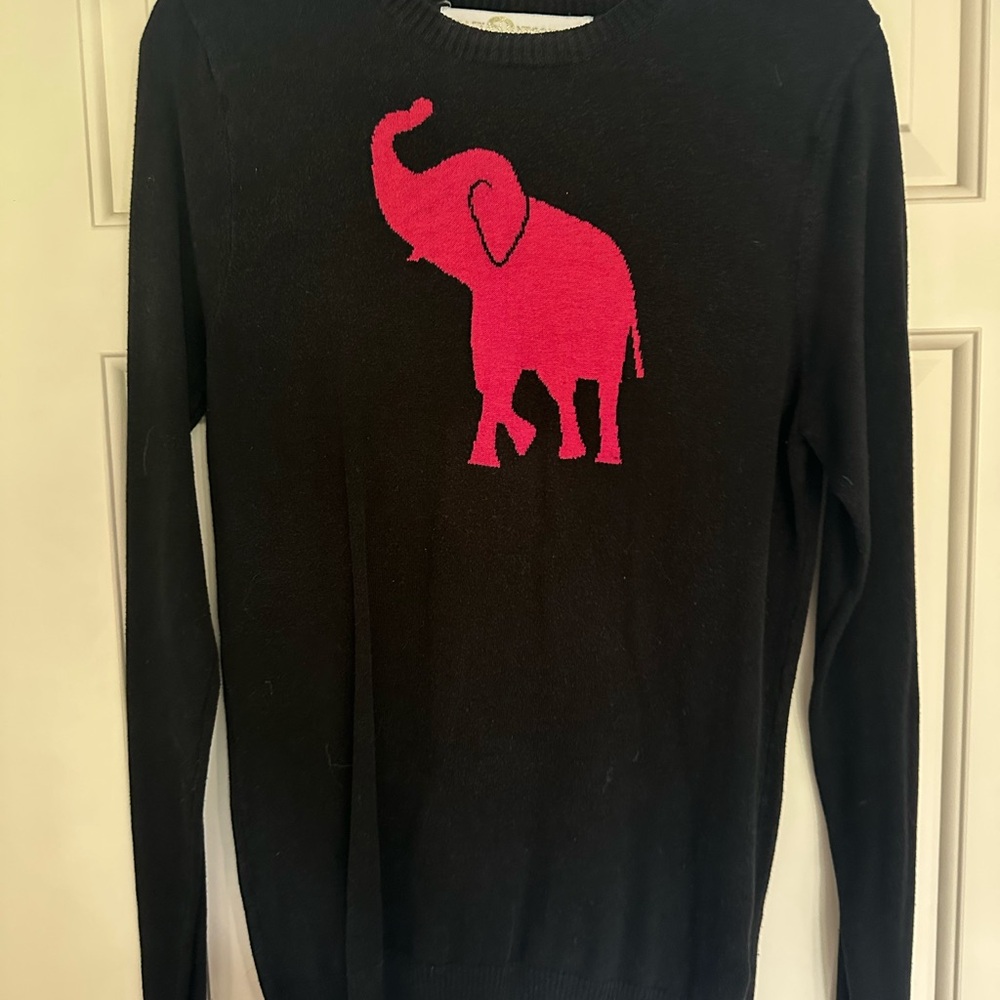 Tracy Negoshian Black and Pink Crewneck Sweater with Elephant Design
